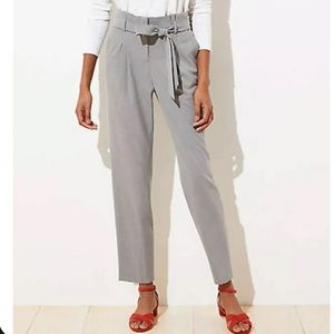 Loft light heather grey tie waist front slim business ankle pants trousers sz XS